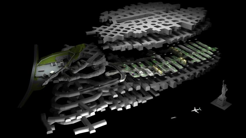 A 3D illustration of the vast mountain area that constitutes the Lefdal Mine Datacenter.  