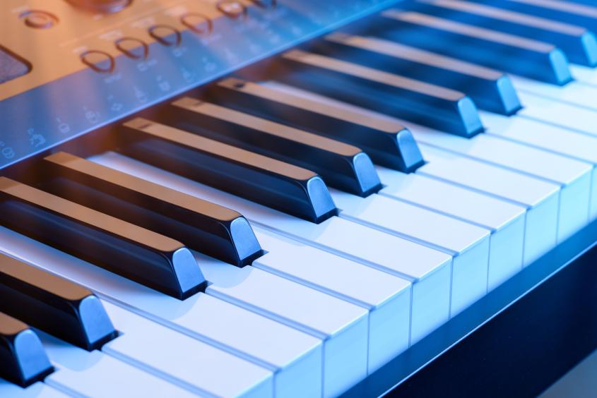 Close up of the keys of a keyboard (musical instrument). 