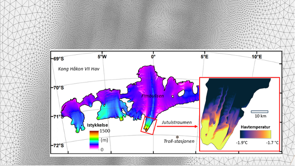 Graph that shows ice thickness distribution of Fimbulisen Ice Shelf that fringes the coast of Dronning Maud Land, Antarctica