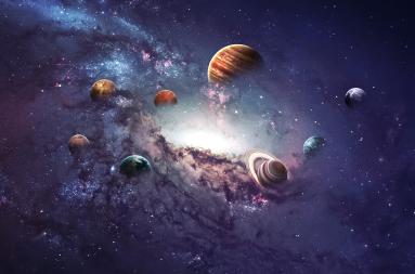 Planets in a solar system.